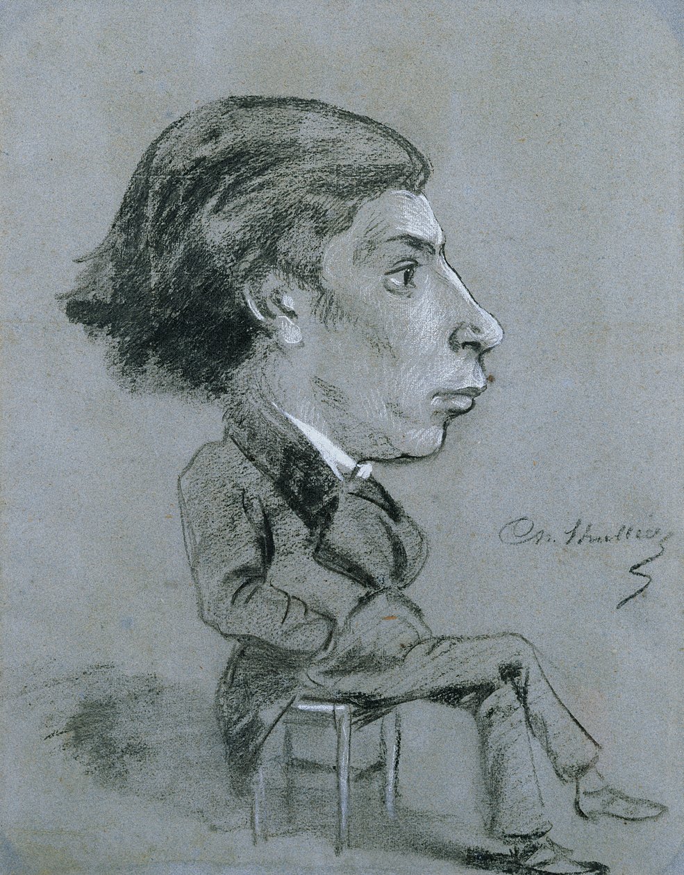 Portrætladning, ca. 1858 (sort og hvidt kridt) af Charles Marie Lhuillier