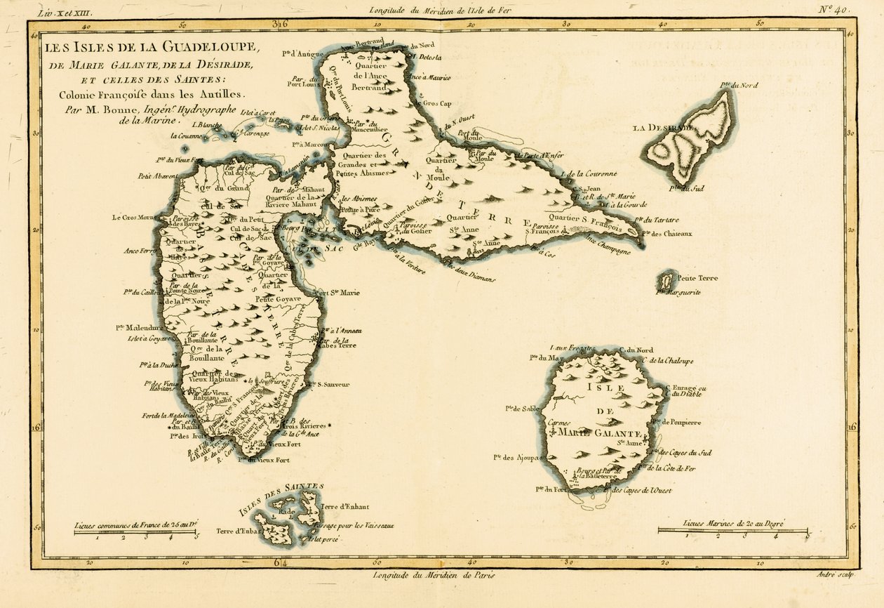 Øerne Guadeloupe, Marie-Galante, La Desirade og Isles des Saintes, franske kolonier på Antillerne, fra 