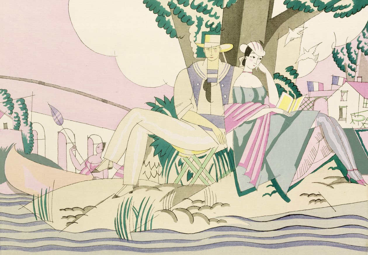 Picnic and Fishing Scene, ca. 1920 (stencil på papir) af Charles Martin