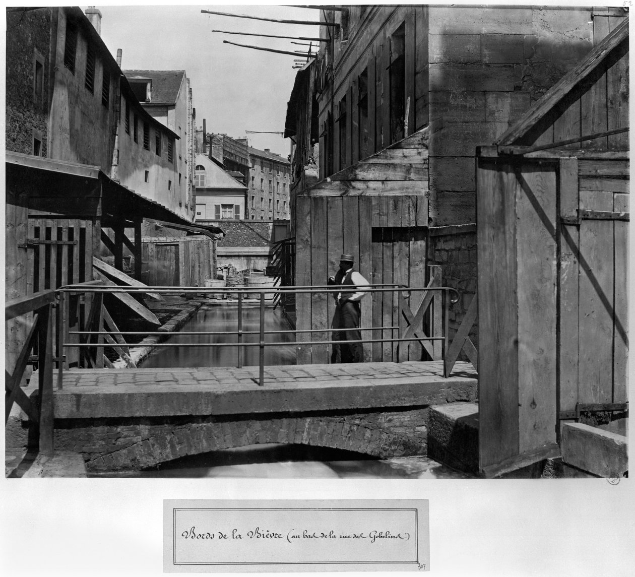 Banks of the Bievre, i bunden af rue des Gobelins, Paris, 1858-78 af Charles Marville