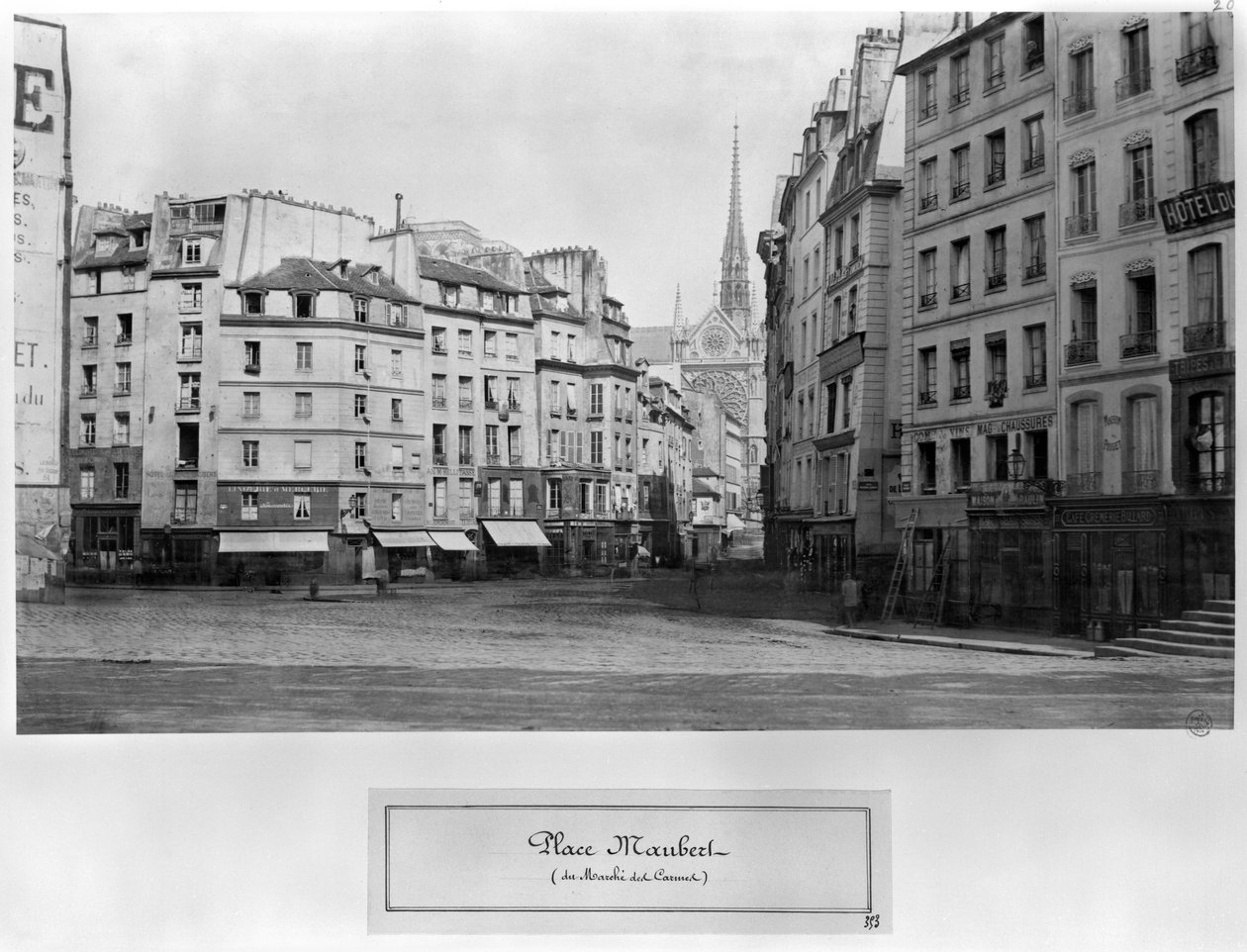 Place Maubert fra Marche des Carmes, Paris 1858-78 (bW foto) af Charles Marville