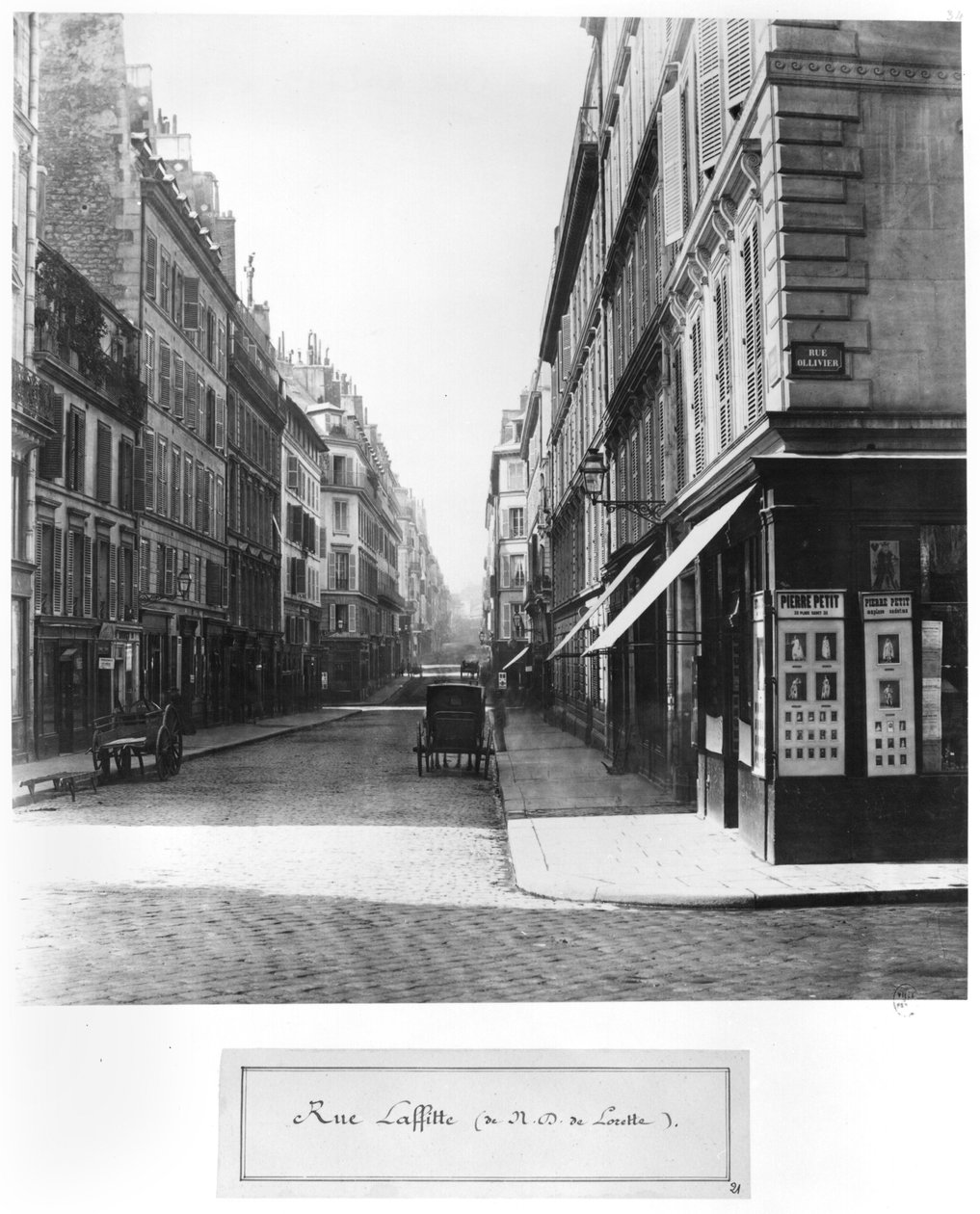 Rue Laffitte, fra kirken Notre-Dame-de-Lorette, Paris, 1858-78 af Charles Marville