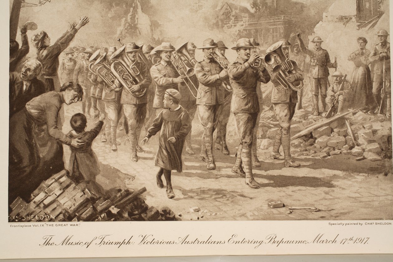 Triumfens musik: sejrrige australiere indtog Bapaume den 17. marts 1917, 1917-19 af Charles Mills Sheldon