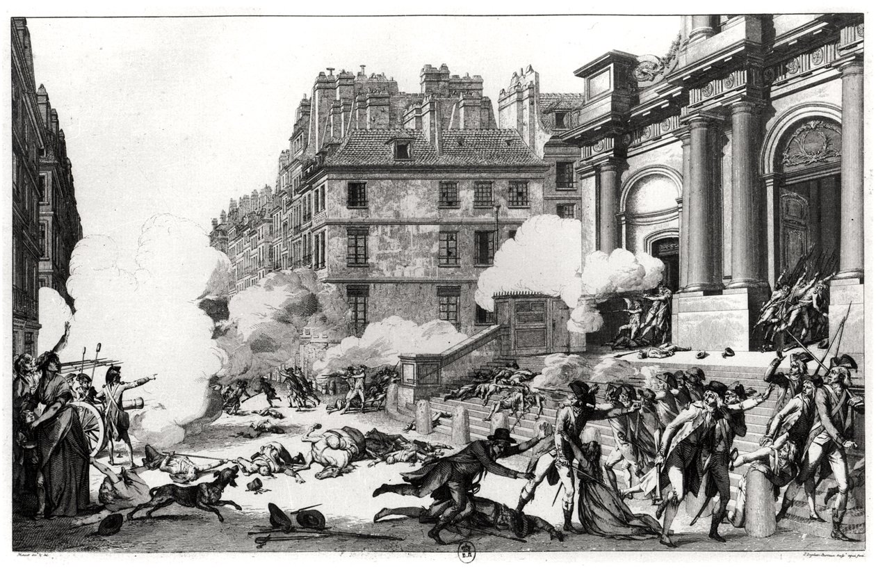 Dag den 13. Vendemiaire an IV (5. oktober 1795), skud ud foran St. Roch-kirken i Paris, indgraveret af Jean Duplessi-Bertaux (1747-1819) af Charles Monnet