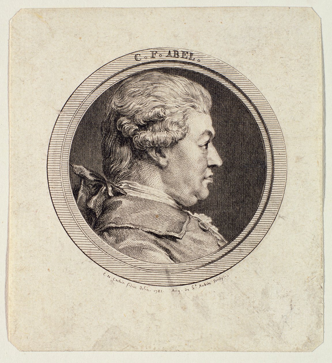 Carl Friedrich Abel (1723-87) graveret af Augustin de Saint-Aubin (1736-1807) 1781 af Charles Nicolas II Cochin
