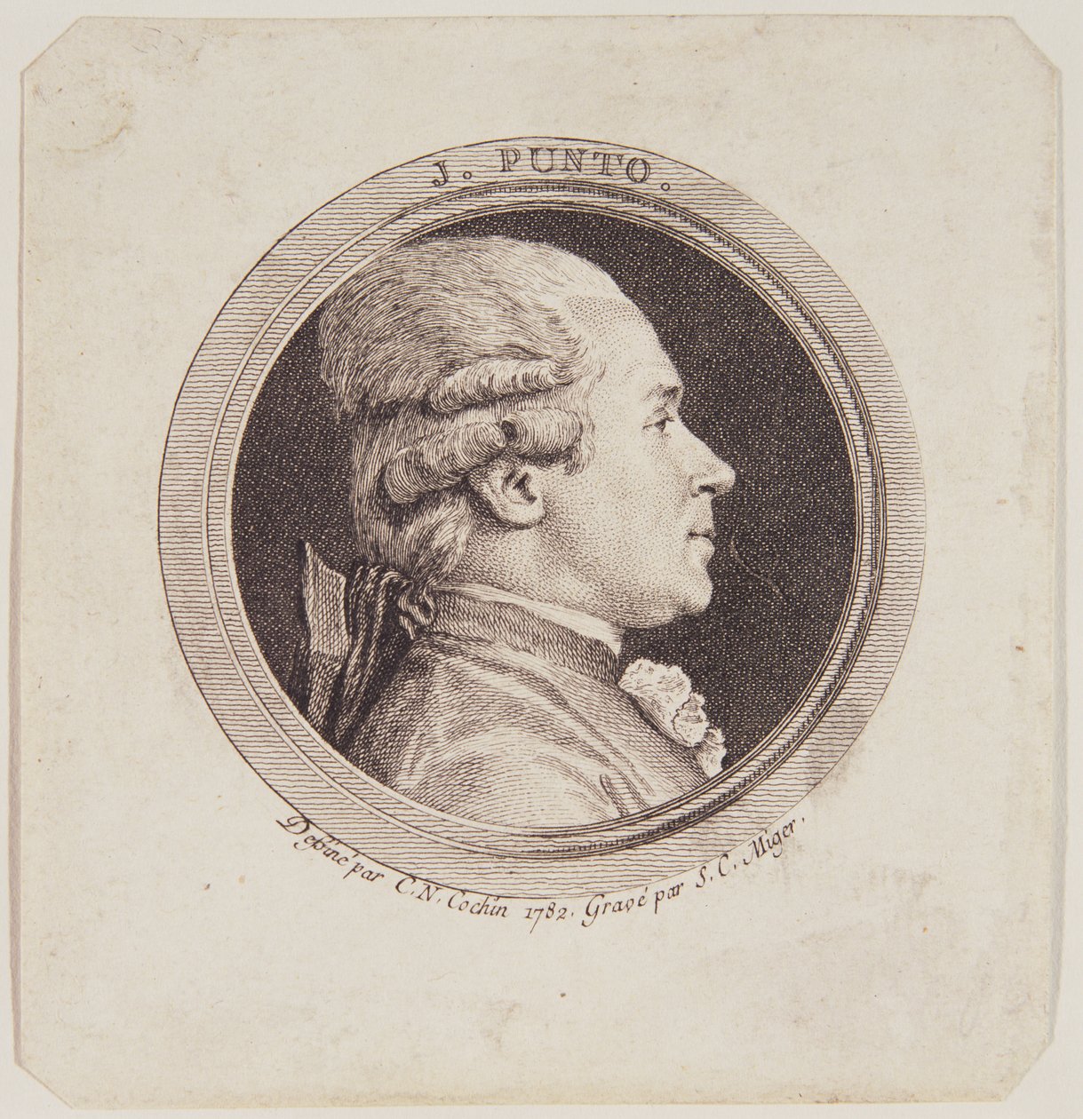 Portræt af Giovanni Punto (1746-1803) indgraveret af Simon Charles Miger (1736-1820) 1782 af Charles Nicolas II Cochin