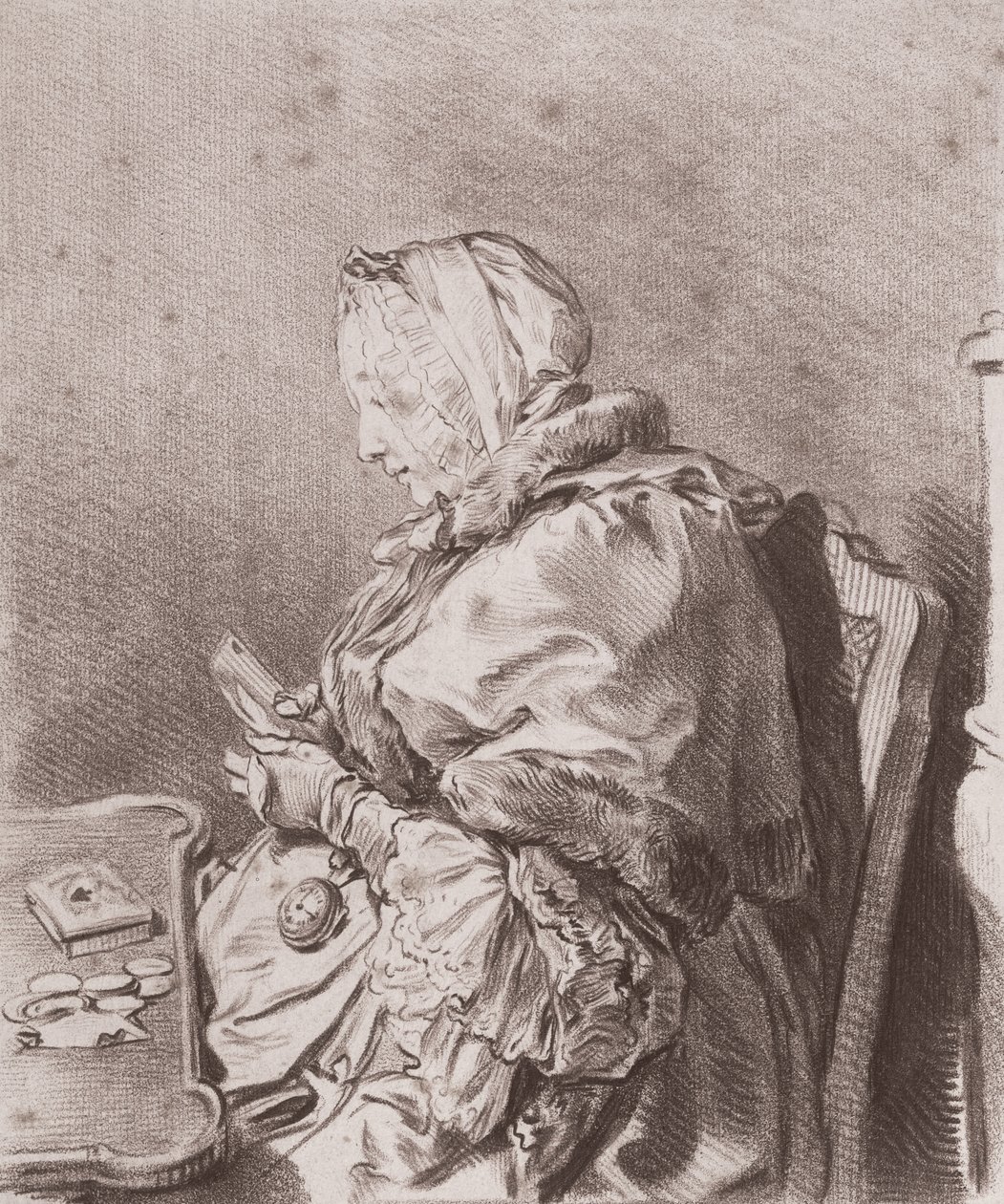 Portræt af Madame Marie Therese Rodet Geoffrin (1699-1777) 1746 (rødt kridt på papir) af Charles Nicolas II Cochin