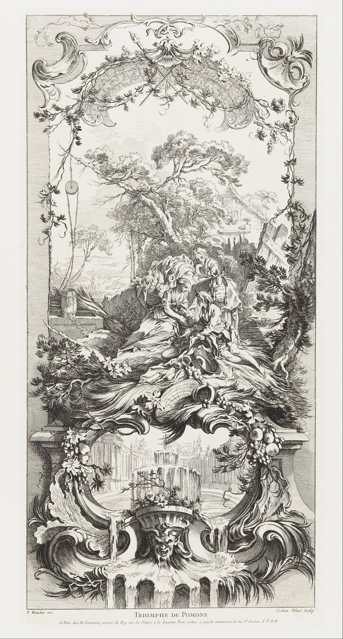 Skærmdesign- Triumph of Pomona (Triumph of Pomona) fra nye stykker til skærme (Ne ... af Charles Nicolas II Cochin