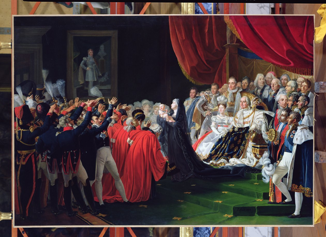 Hertuginde af Berry præsenterer hertugen af Bordeaux for folket og hæren, september 1820 af Charles Nicolas Raphael Lafond