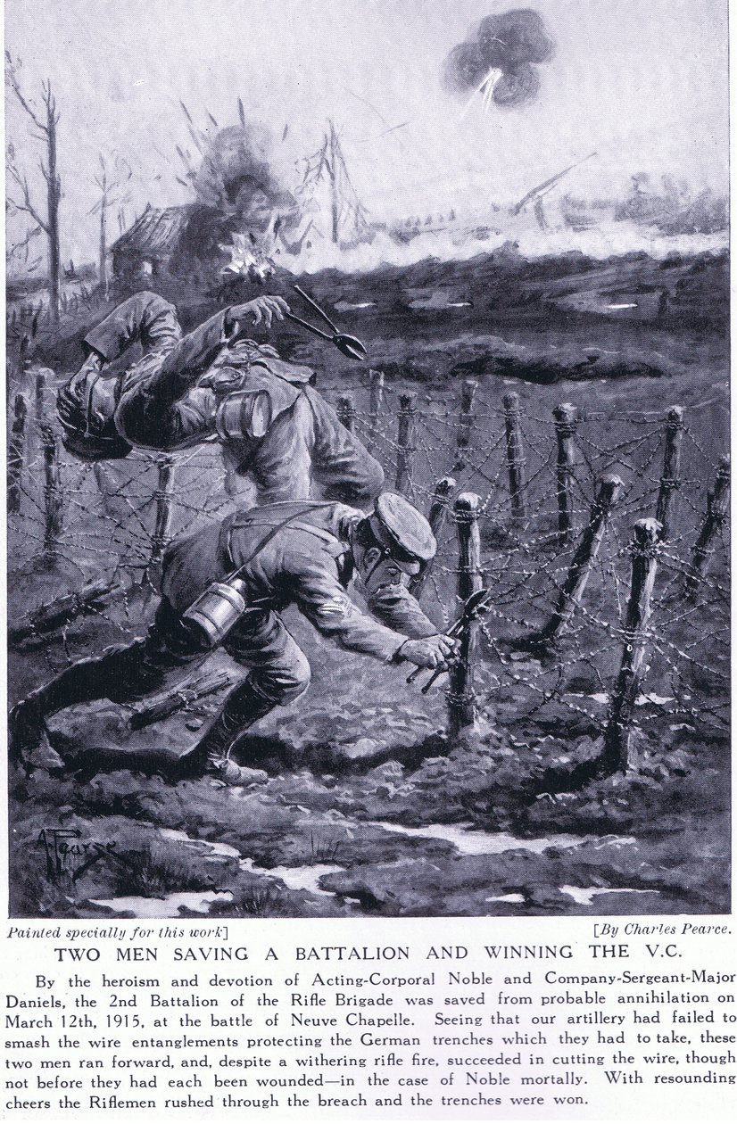 To mænd reddede en bataljon og vandt VC i slaget ved Neuve Chapelle i marts 1915 af Charles Pears