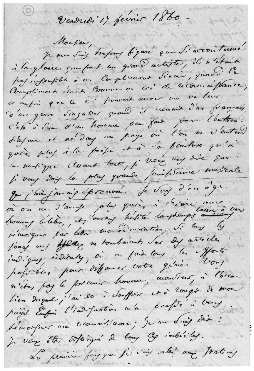 Brev til Richard Wagner (1813-83) 17. februar 1860 af Charles Pierre Baudelaire