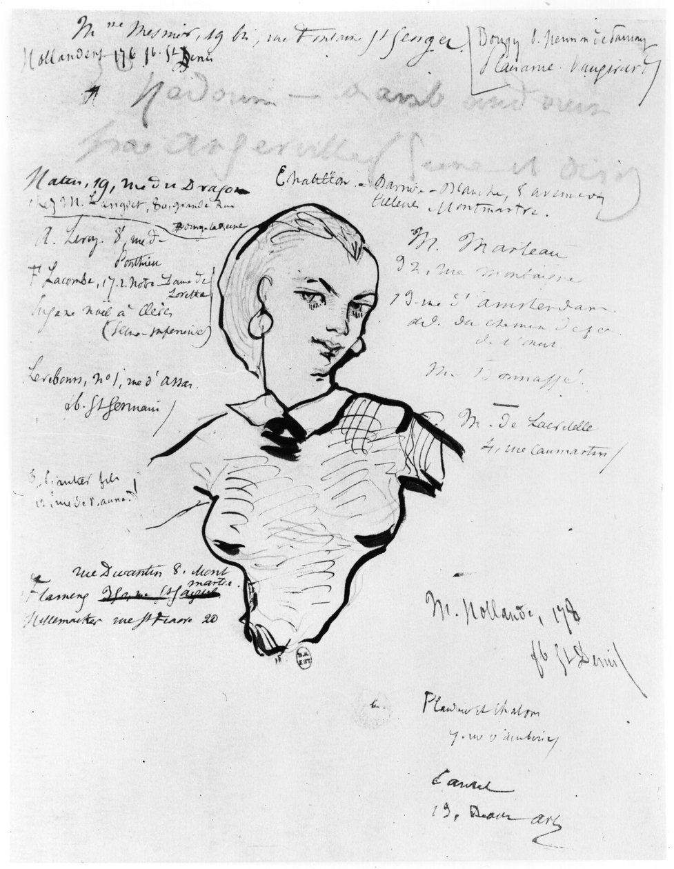 Portræt af Jeanne Duval med noter af Auguste Poulet-Malassis (1825-78) 1858-60 af Charles Pierre Baudelaire