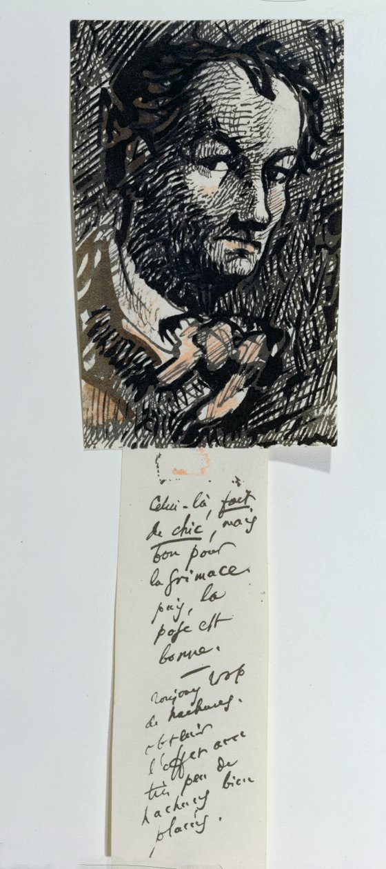 Selvportræt med indskrift (pen og blæk og gouache på papir) af Charles Pierre Baudelaire