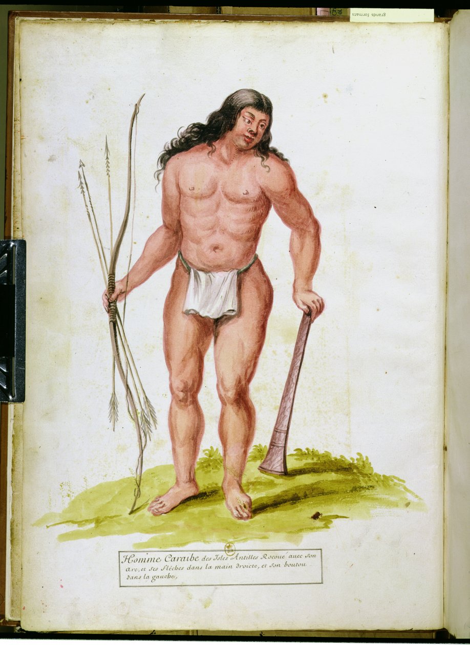 Indfødt i Caribien med sine våben, fra et manuskript om planter og civilisation på Antillerne, ca. 1686 af Charles Plumier