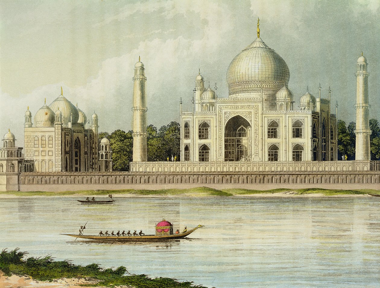 Taj Mahal, gravmæle for kejser Shah Jehan og hans dronning, planche 25 fra "A Picturesque Tour along the Rivers Ganges and Jumna", graveret af Thomas Sutherland (f.o.1785), udgivet af Rudolf Ackermann, 18 af Charles Ramus Forrest