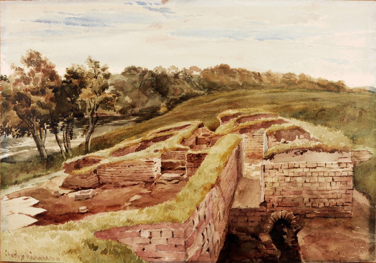 The Roman Baths, Chesters, North Tyne (East View) (kropsfarve, blyant og wc på papir) af Charles Richardson