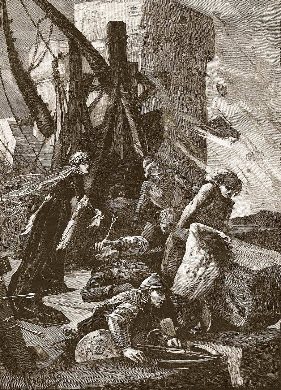 Black Agnes ved belejringen af Dunbar Castle, illustration fra 
