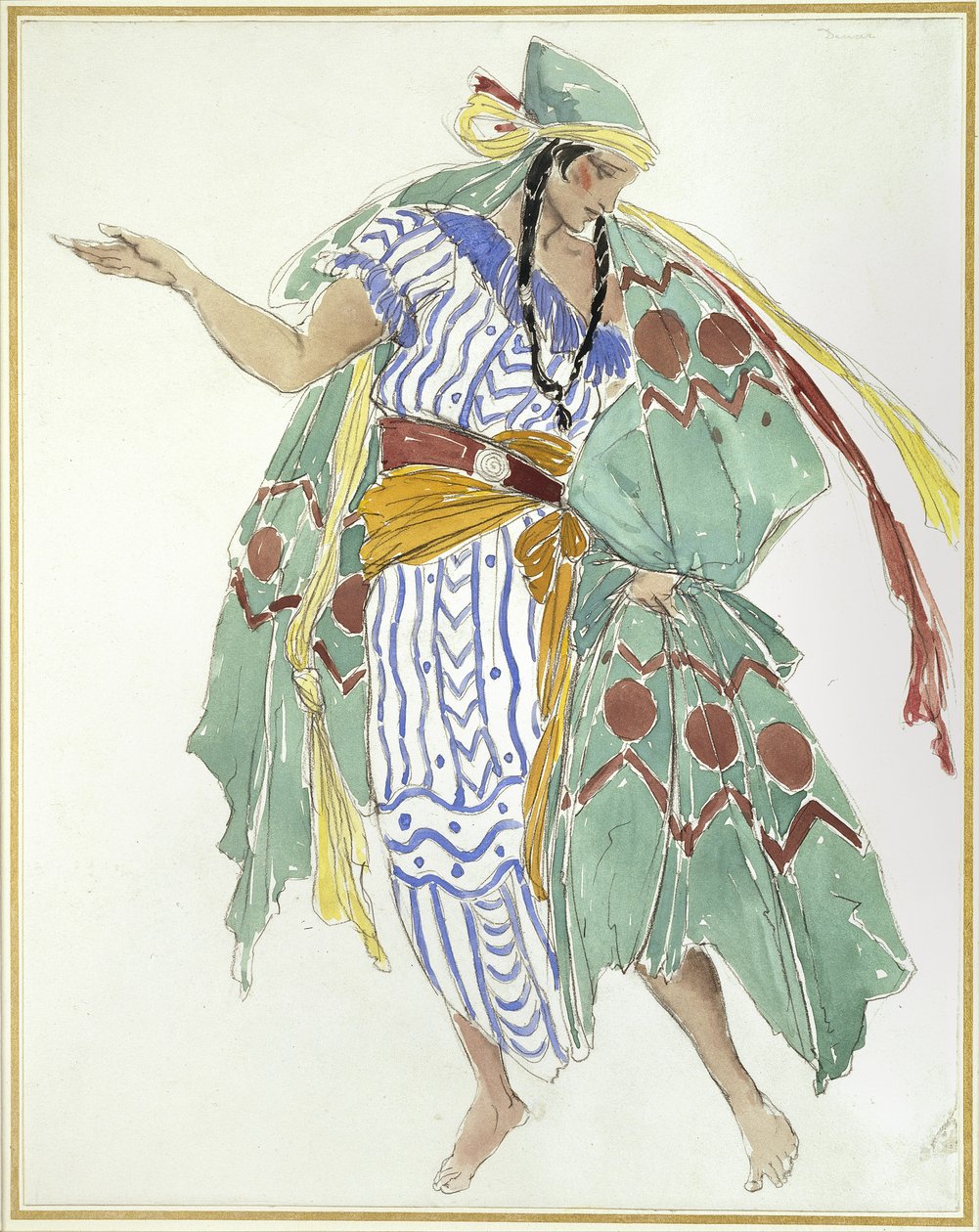 Kostumedesign til en danser (akvarel over grafit på hvidt papir) af Charles Ricketts