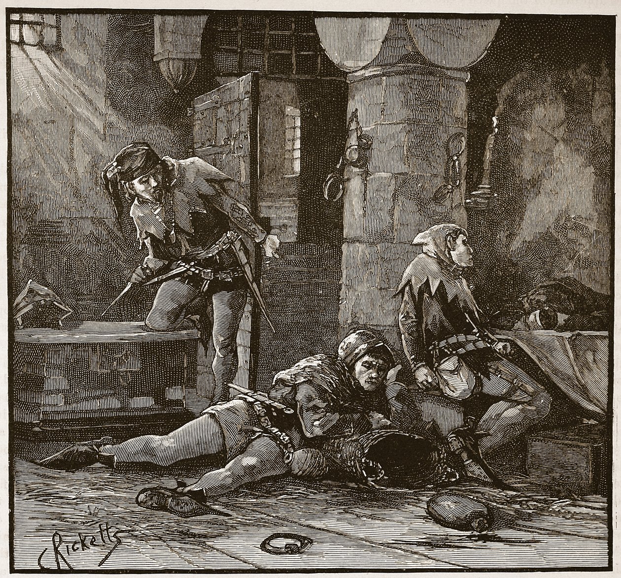 Roger Mortimers flugt fra tårnet, illustration fra "Cassell