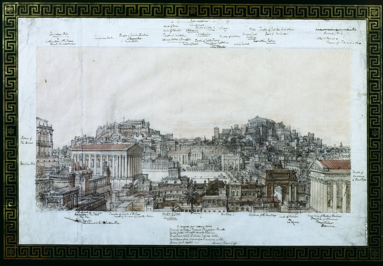 Rekonstruktionen af det antikke Rom på Antoninernes tid, ca. 1819 (pen og blæk og wc på papir) af Charles Robert Cockerell
