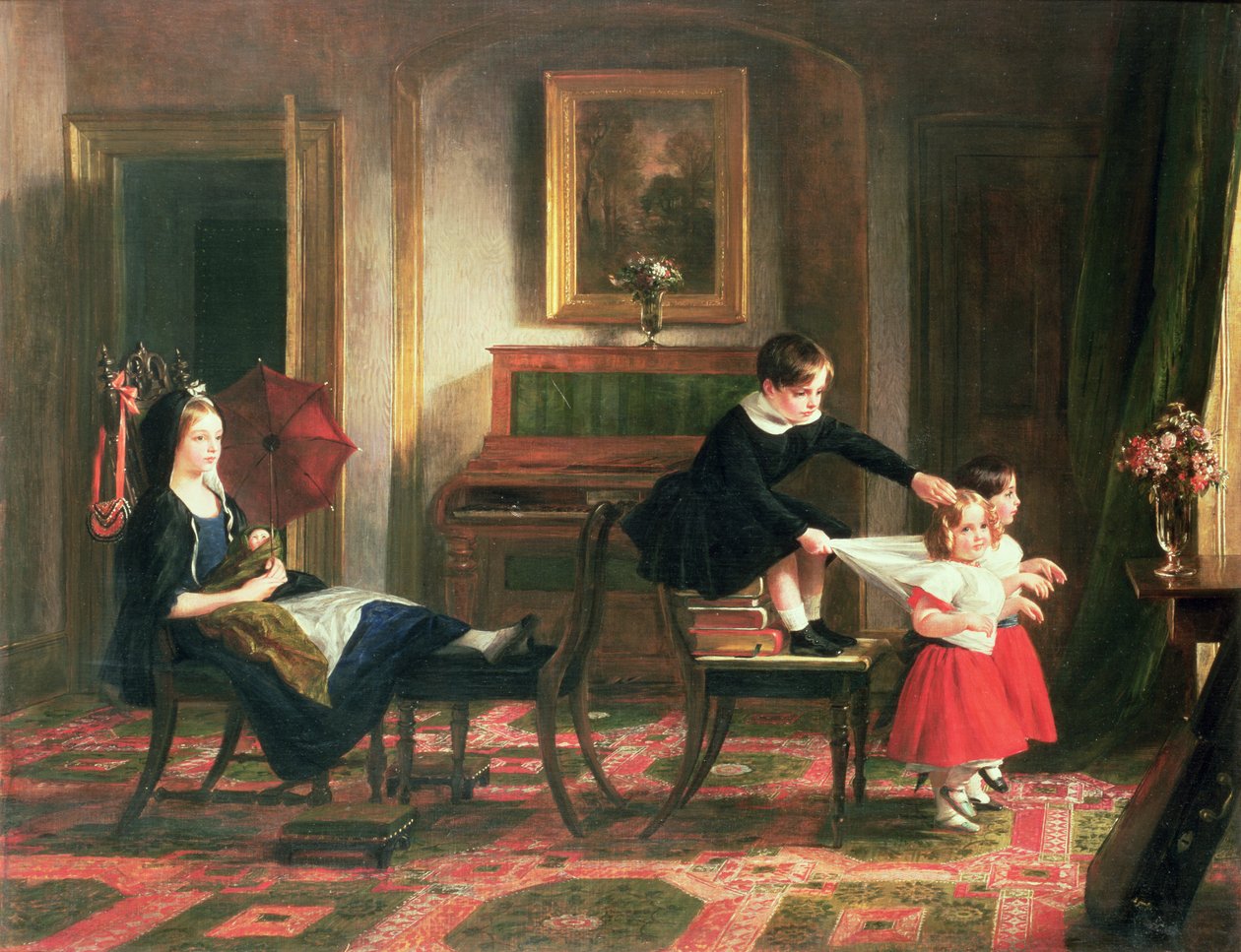 Børn leger med kusk og heste, 19. århundrede af Charles Robert Leslie