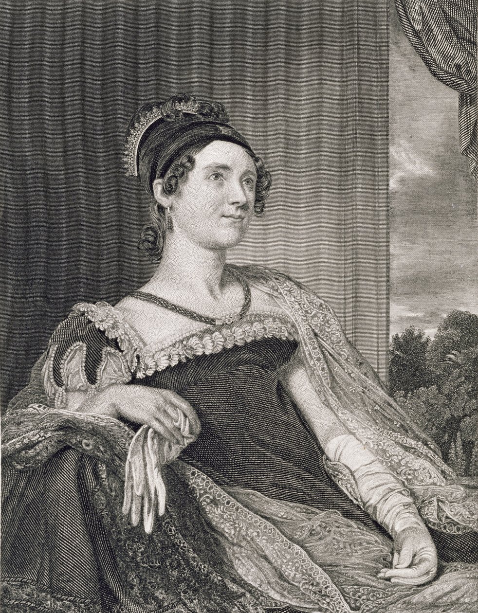 Louisa Catherine Adams (1775-1852) graveret af G.F. Storm (ca. 1834) af Charles Robert Leslie