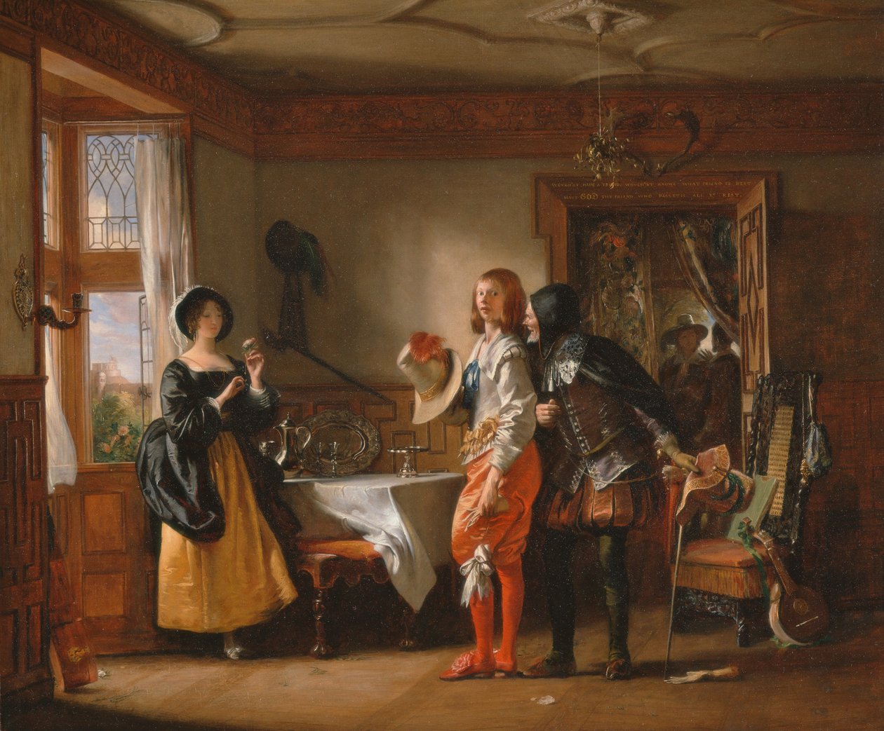 Slank, med hjælp fra Shallow, Courting Anne Page, fra The Merry Wives of Windsor af Charles Robert Leslie