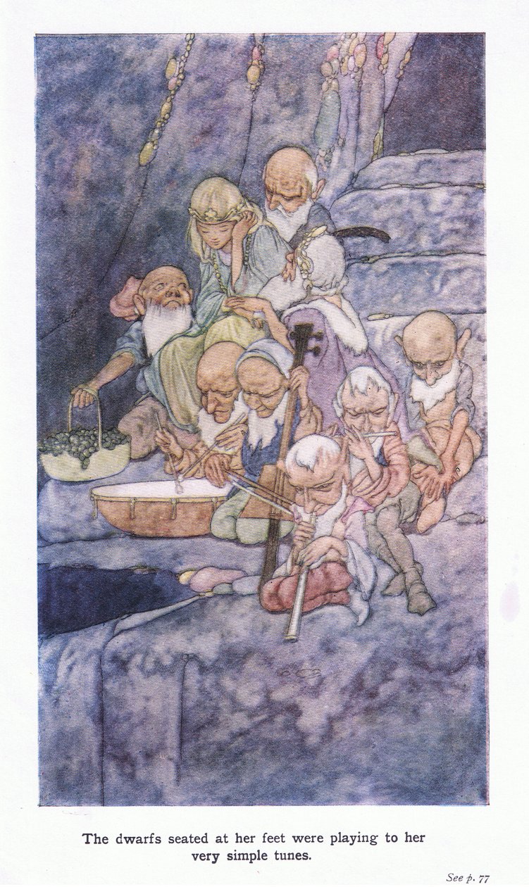 Dværgene, der sad ved hendes fødder, spillede til hendes meget enkle melodier af Charles Robinson