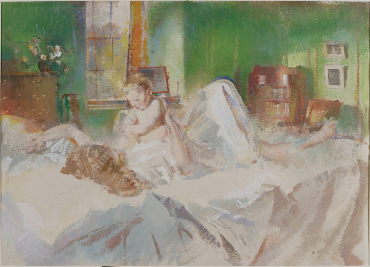 Leg (kropsfarve og blyant på papir (klisteret på kort)) af Charles Sims