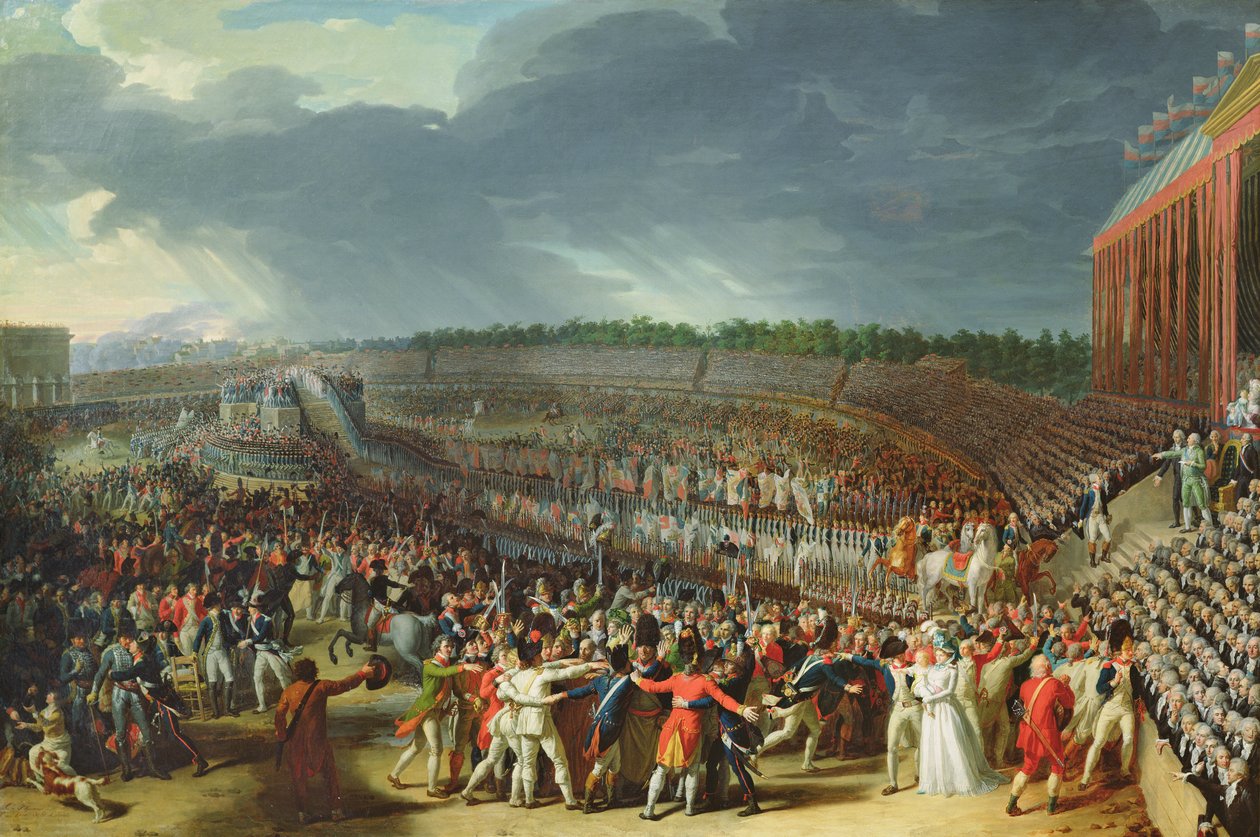 Fejringen af Federationen, Champs de Mars, Paris, 14. juli 1790 af Charles Thevenin