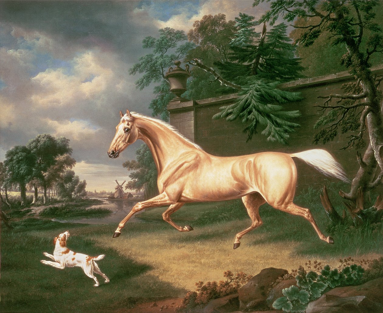 En Palomino skræmt af en kommende storm med en Spaniel, 1814 af Charles Towne
