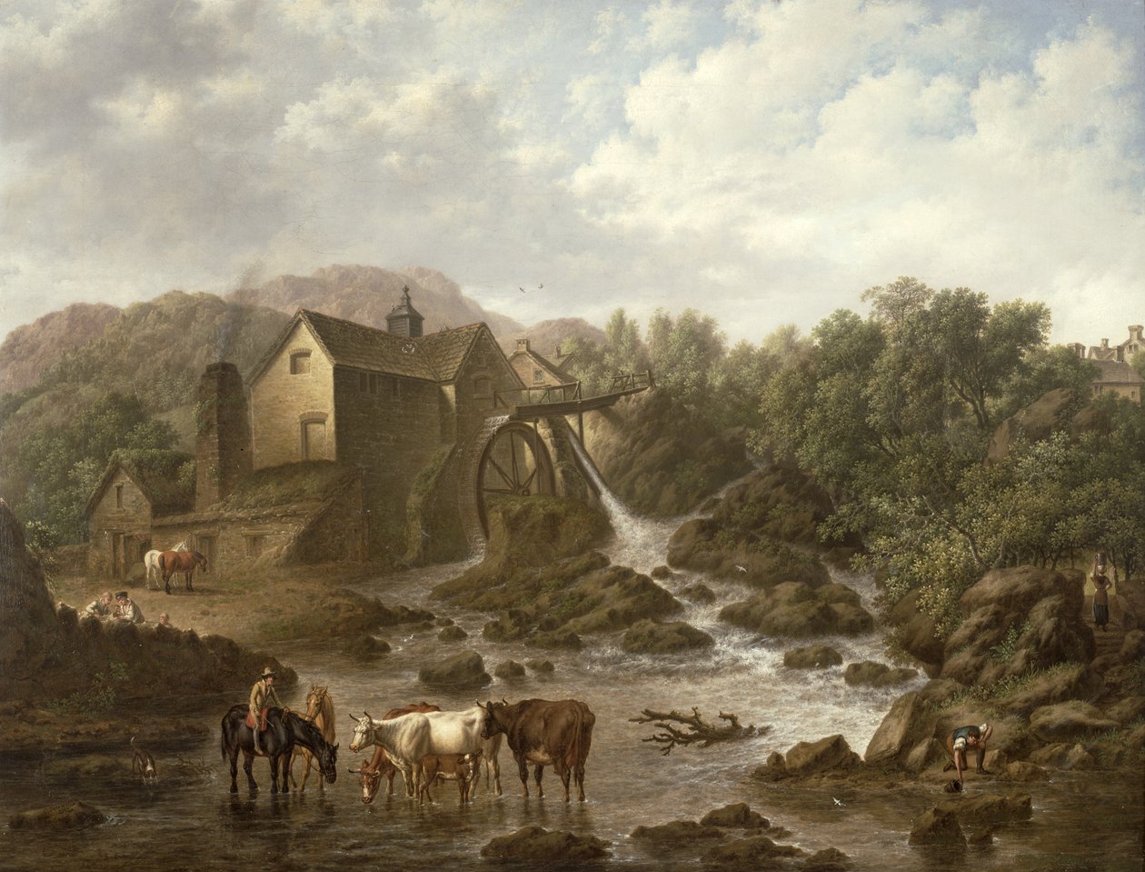 Flodscene med overskudsmølle, 1833 af Charles Towne