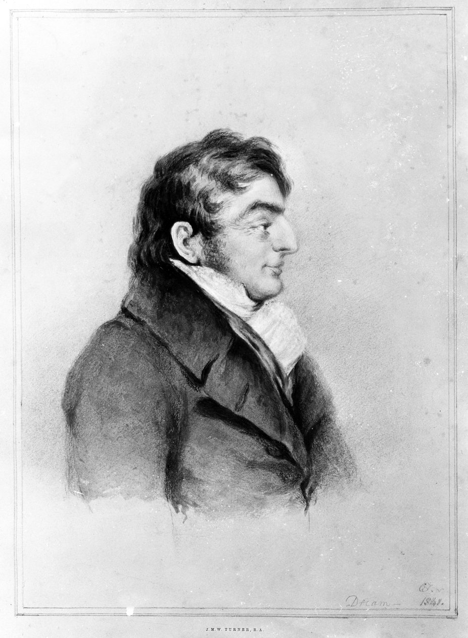 Portræt af Joseph Mallord William Turner, 1841 (kridt, vask og blyant på papir) af Charles Yardley Turner