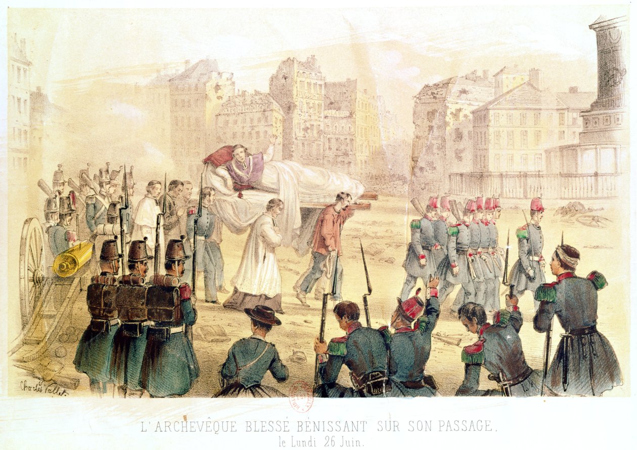 Ærkebiskop Eminence Affre såret, velsignelse på sin rejse, mandag den 26. juni 1848 af Charles Vallet