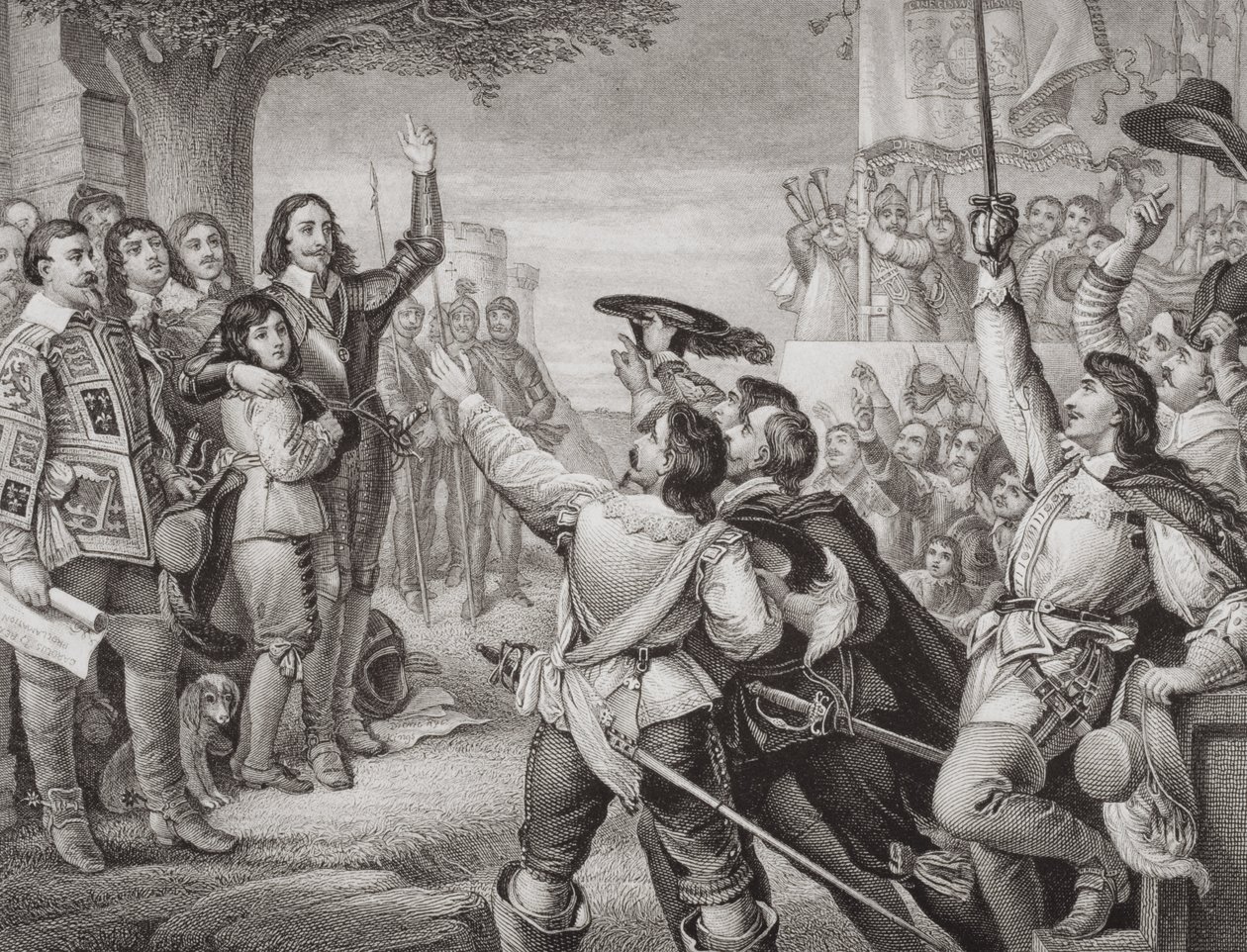 Charles I (1600-49) rejste sin standard i Nottingham i åbningsscenen af Den Store Borgerkrig den 25. august 1642, fra 