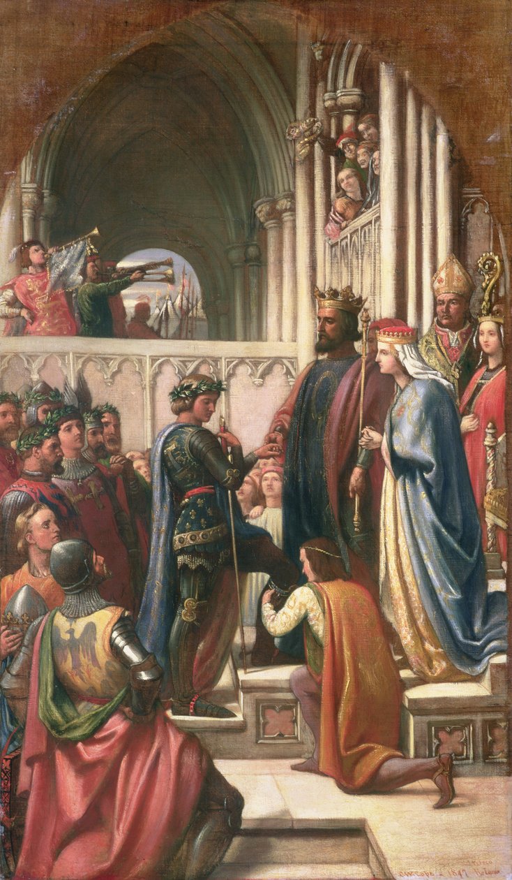 Edward III overdrager ordenen for strømpebåndet til Edward den Sorte Prins, 1847 af Charles West Cope