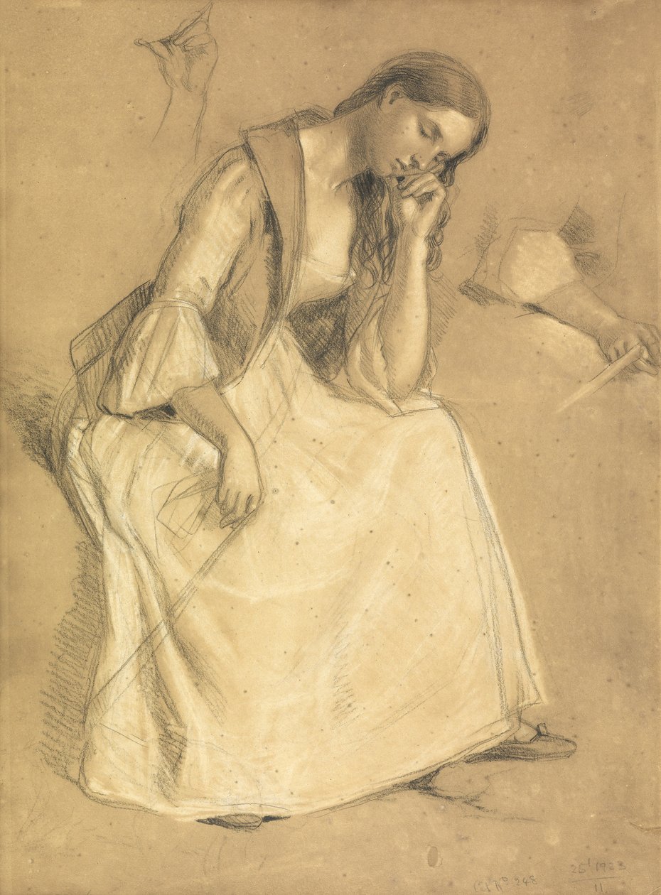 Studie af en siddende pige (blyant og kridt på papir) af Charles West Cope