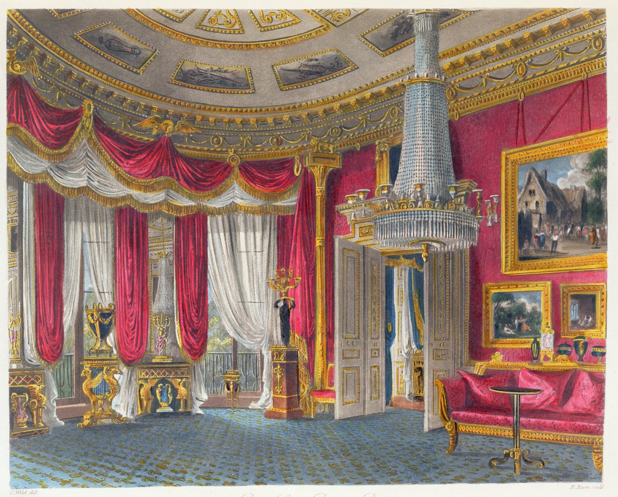 Salonen Rose Satin, Carlton House, med udsigt til sydvest, indgraveret af R. Reeve (fl.1811-37), fra 