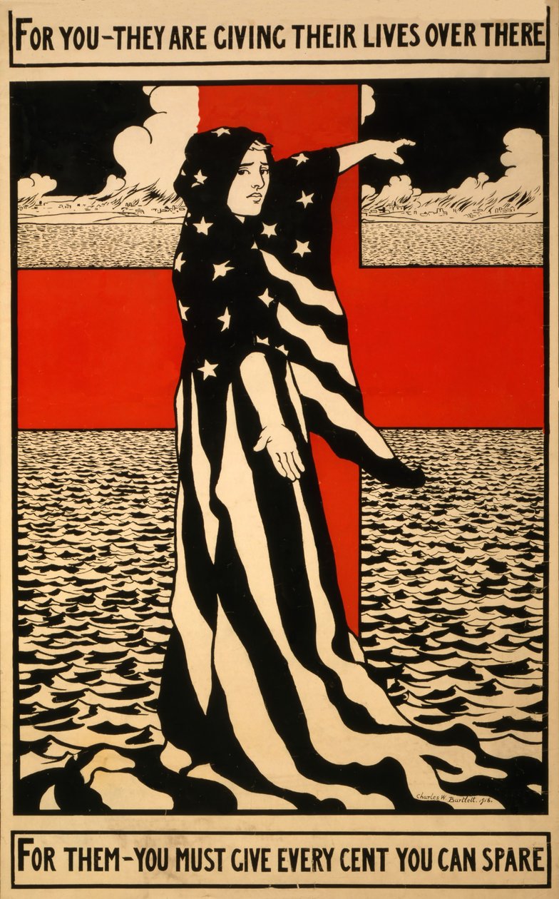 Indsamlingsplakat for Røde Kors, pub. 1918 af Charles William Bartlett