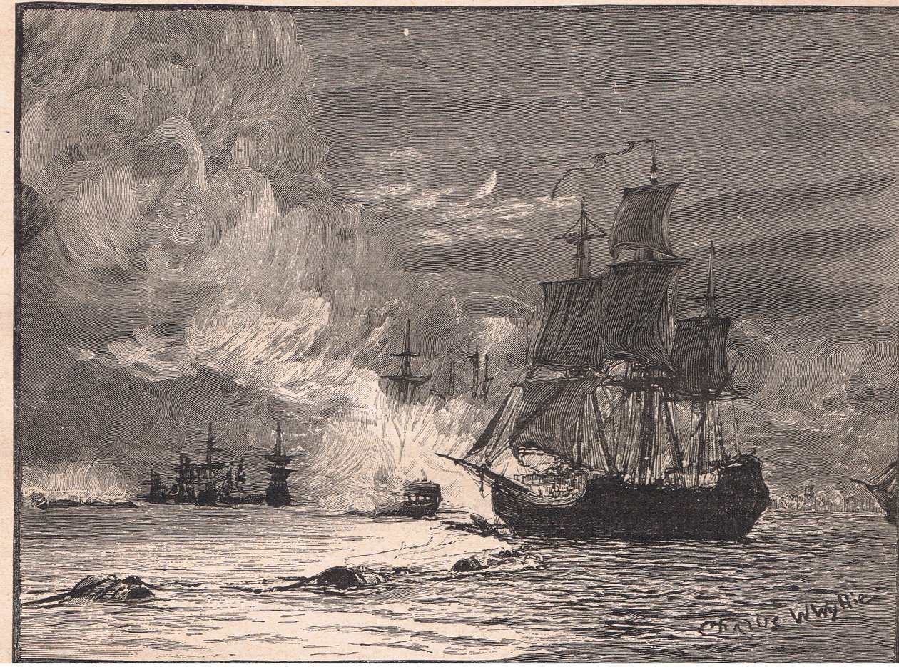 Mægleren bryder bommen ved La Rochelle AD 1810 af Charles William Wyllie
