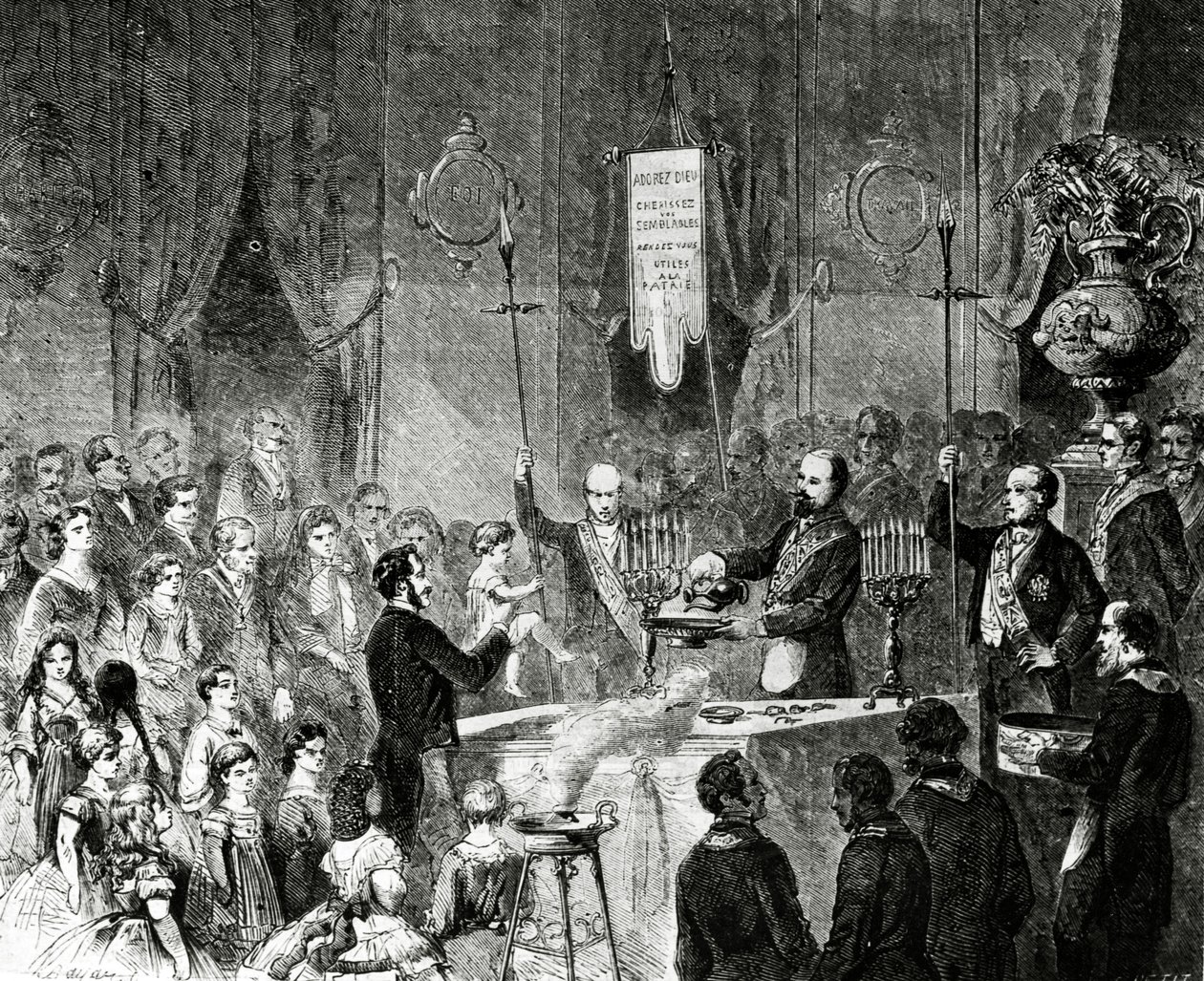 En frimurerisk dåb i logen for broderligt venskab, Grand Orient de France, Paris, 1861 af Charles Yriarte