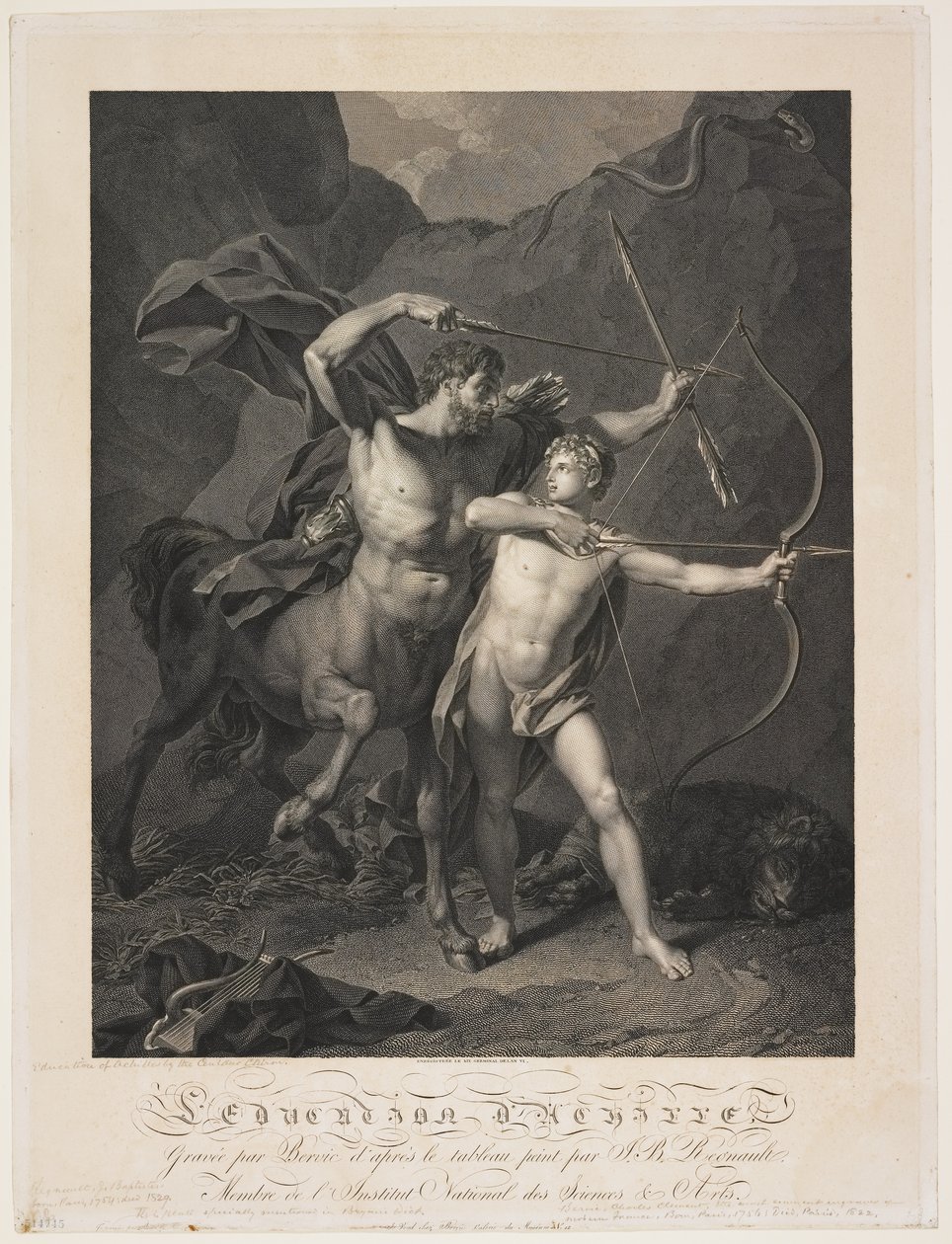 Uddannelsen af Achilleus af Kentauren Chiron af Charles Clément Bervic