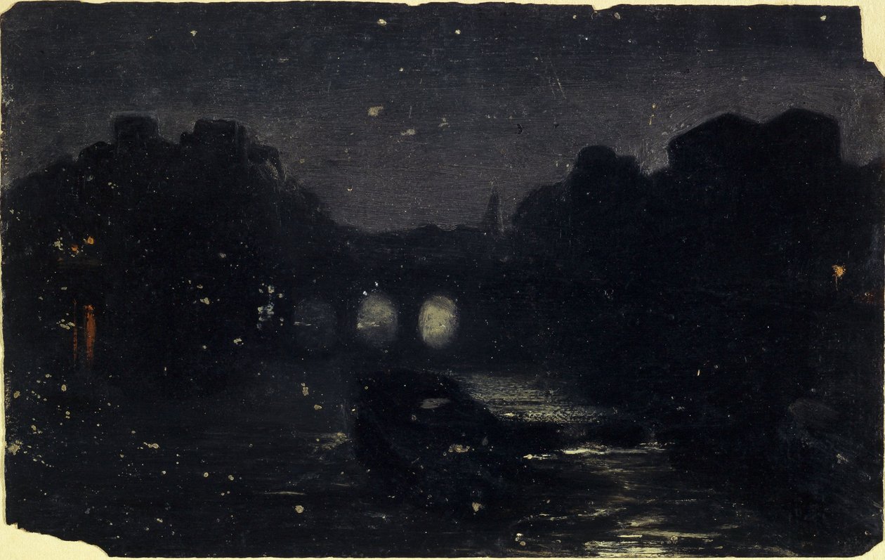 Effekten af natten på Seinens bredder, ca. 1870 (olie på lærred) af Charles Emile Cuisin