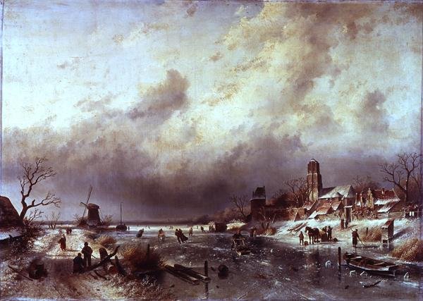Frossen flodscene af Charles Henri Joseph Leickert