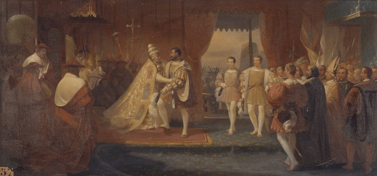 Interview med François I og pave Clement VIII i Marseille. 13. oktober 1533 af Charles Philippe Lariviere