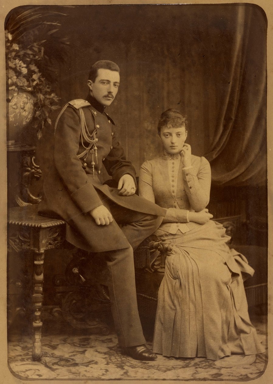 Michel Mikhailovitch de Russie et Anastasia Mikhailovna de Russie - Storhertug Michael Mikhailovich af Rusland og storhertuginde Anastasia Mikhailovna af Rusland, af Bergamasco, Charles (Karl) (1830-1896). Albumin Foto, ca. 1880. Russisk Statsfilm og Foto af Charles Bergamasco