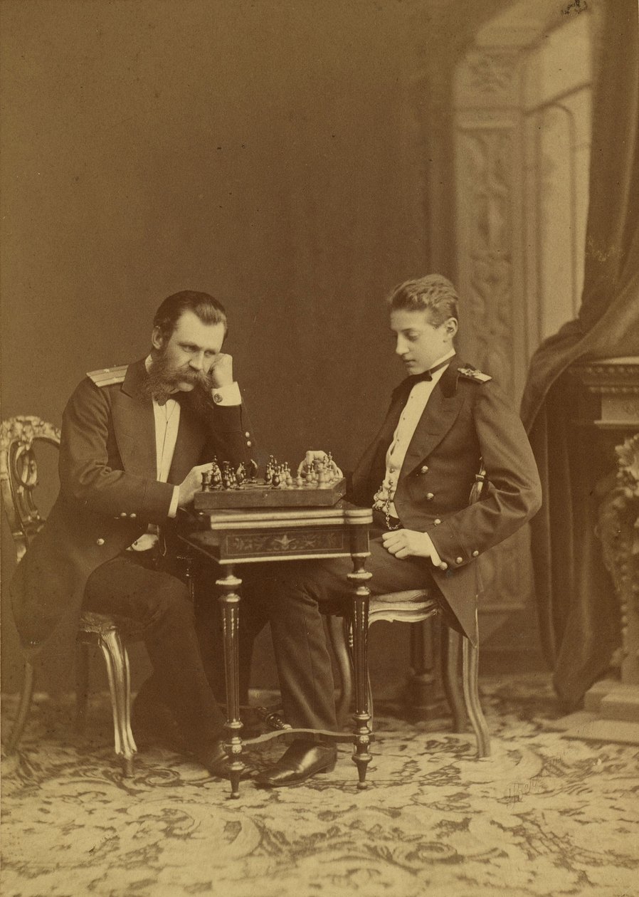 Constantin Nikolaievitch de Russie et Constantin Constantinovitch de Russie - storhertug Konstantin Nikolaevich af Rusland (1827-1892) og storhertug Constantine Constantinovich af Rusland (1858-1915), af Bergamasco, Charles (Karl) (1830-1896). Albumin foto af Charles Bergamasco