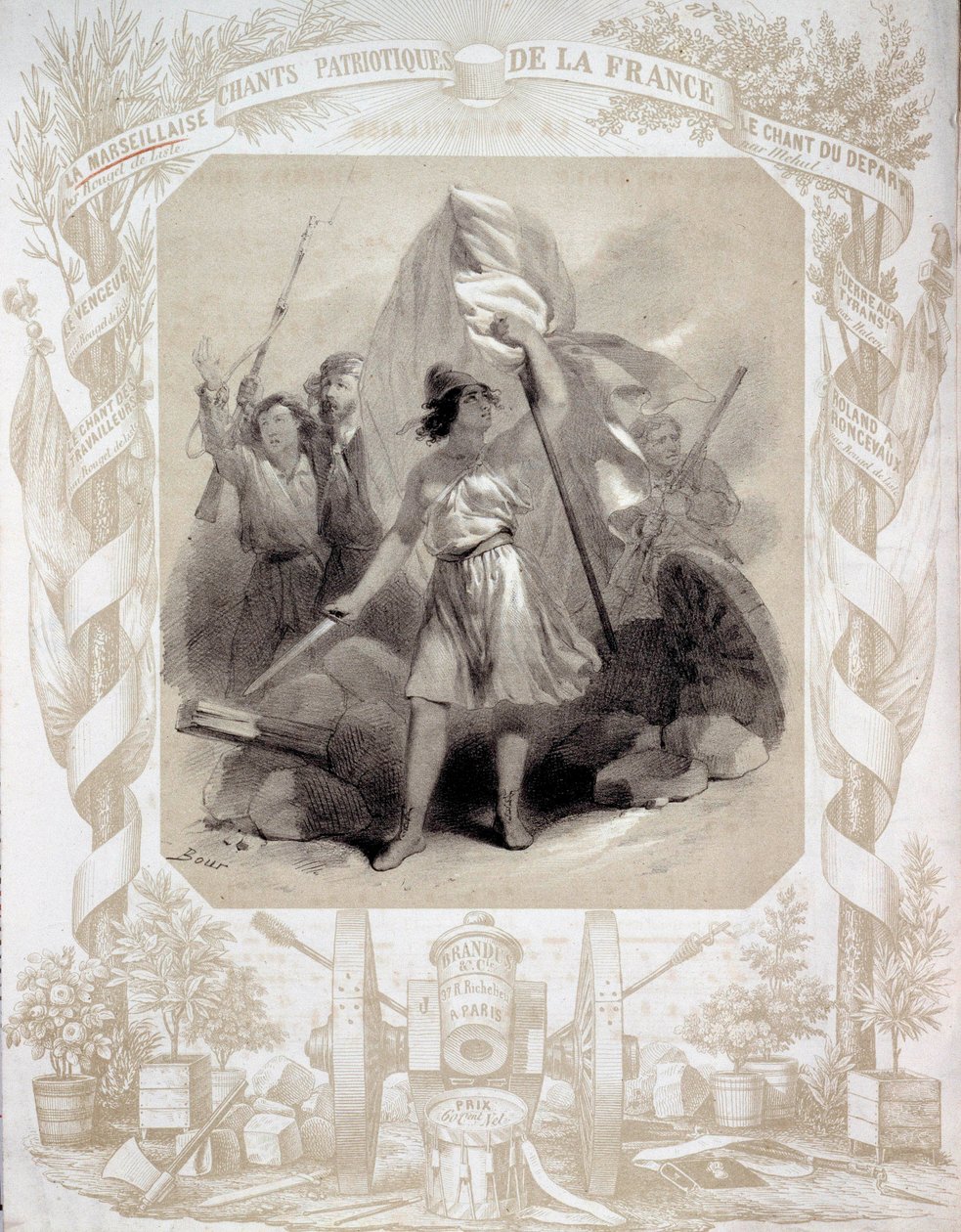 Allegori til Frankrigs patriotiske sange. Tegning af Bour (1800-tallet). Paris, B.N. af Charles (after) Bour