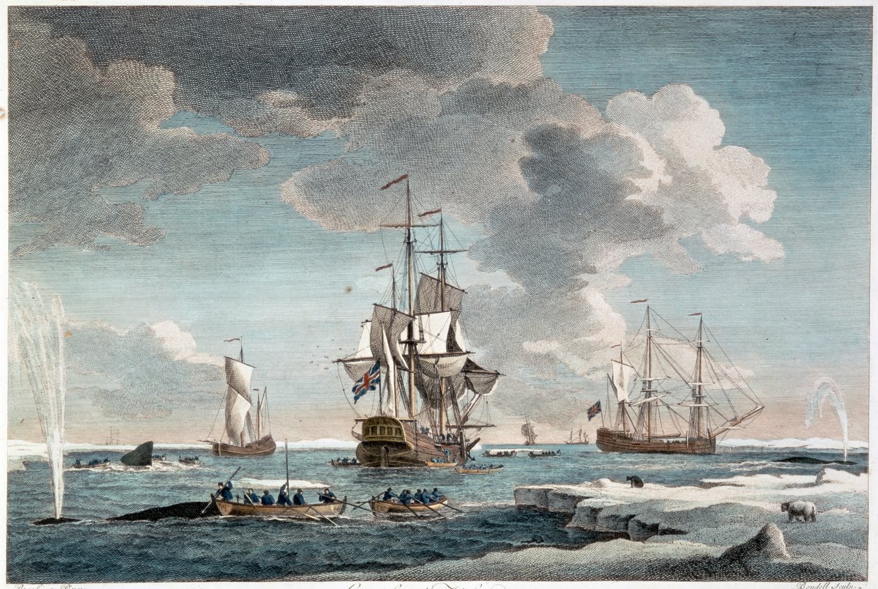 Greenland Fishery, graveret af John Boydell (1719-1804) 1754 (farvestik) af Charles (after) Brooking