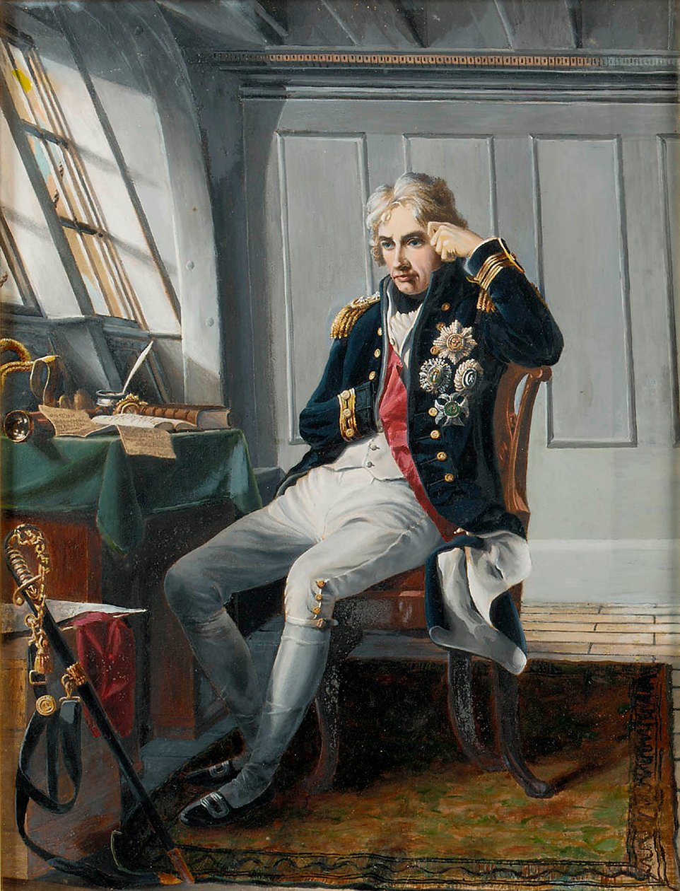 Viscount Horatio Nelson (1758-1805), før slaget ved Trafalgar, 21. oktober 1805, ca. 1854 (olie på lærred) af Charles (after) Lucy